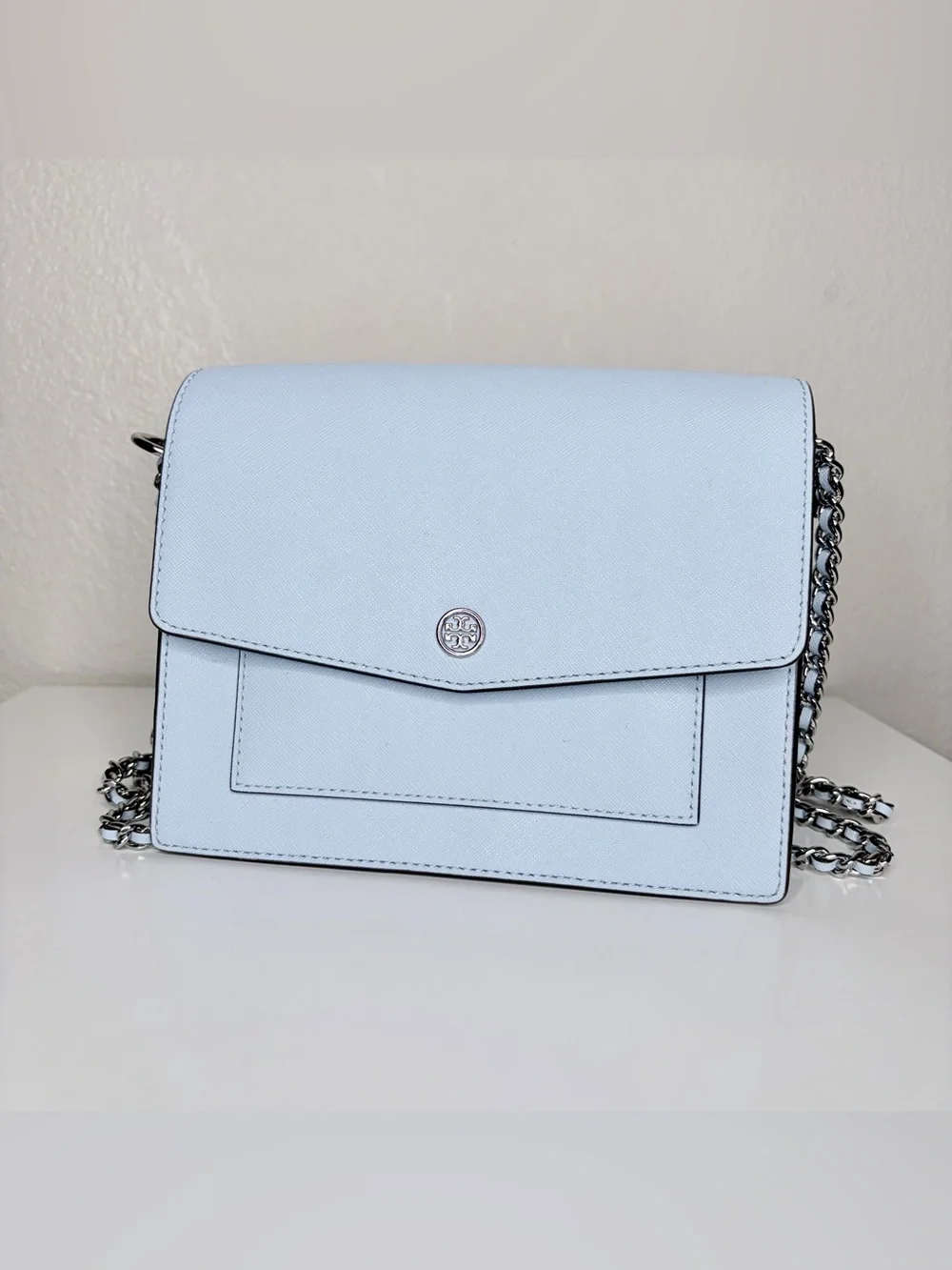 Tory Burch Robinson Convertible Pale Blue‎ Leather Crossbody